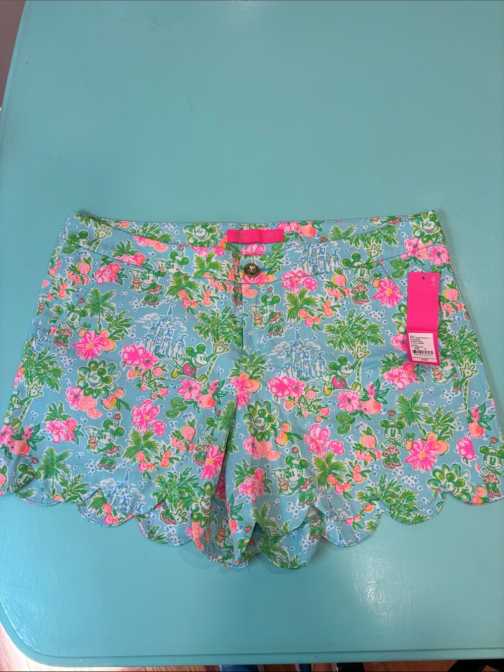 Lilly Pulitzer X Disney Aqua Buttercup Shorts Scalloped Hem Shorts